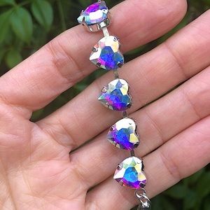Aurora Borealis + Silver Crystal Heart Tennis Bracelet
